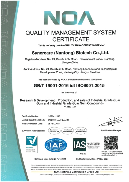 LA CHINE Synercare (Nantong) Biotech Co. Ltd certifications