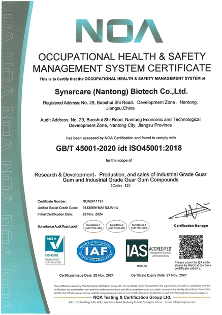 LA CHINE Synercare (Nantong) Biotech Co. Ltd certifications